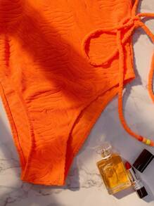 素色單肩連體泳衣