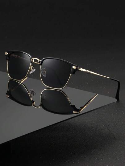 1 件男士时尚方形金属眼镜，适合夏季海滩度假、户外、旅行返校时尚学院风