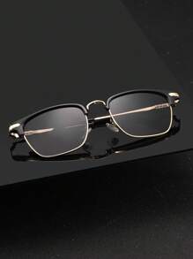 1 件男士时尚方形金属眼镜，适合夏季海滩度假、户外、旅行返校时尚学院风 - 深灰色 - 查看 2