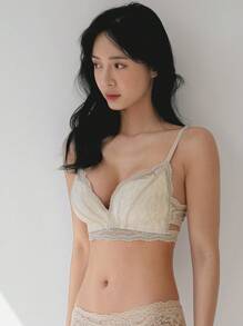 DAZY Floral Lace Cut Out Bralet - Beige - View 6