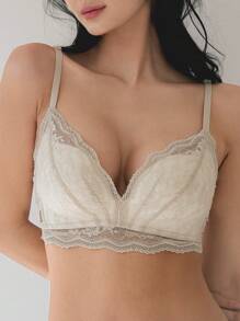 DAZY Floral Lace Cut Out Bralet - Beige - View 5