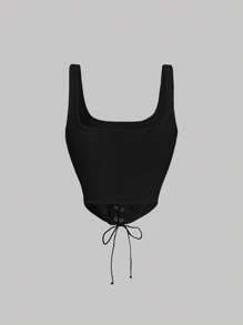 SHEIN MOD Lace Up Front Tank Top - Black - View 2