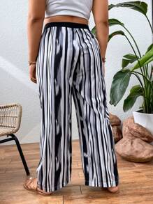 SHEIN Holidaya Plus Striped Print Wide Leg Trousers - Multicolor - View 2