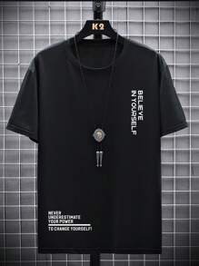 Manfinity Homme Slagord Enkel Herr T-Shirt & Linne - Svart - Visa 1