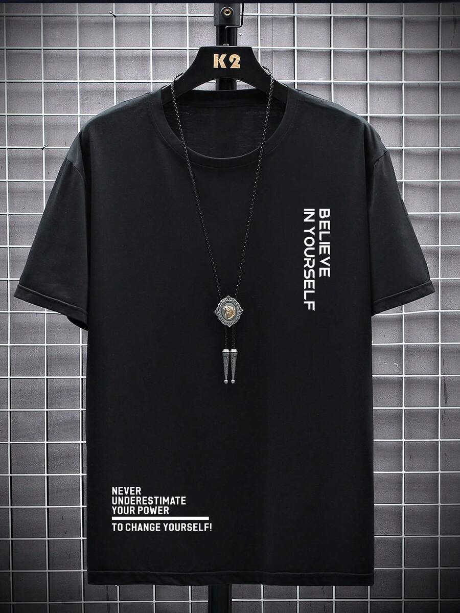 Manfinity Homme Slagord Enkel Herr T-Shirt & Linne - Svart - Visa 1