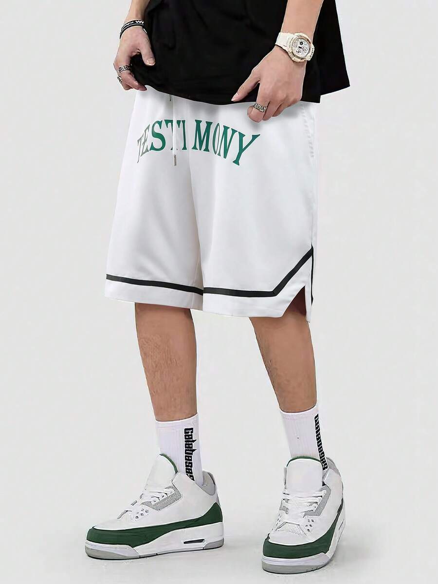 Aesthetic Post Quần Short Nam Dây kéo Túi Lá thư Giải trí - trắng - Xem 1