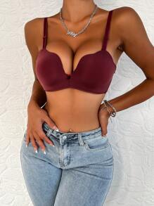 Sujetador unicolor ribete en abanico - Burdeos - Ver 3