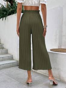 SHEIN Frenchy Quần nữ Xếp li Quần paper-bag màu trơn Giải trí - xanh quân đội - Xem 2