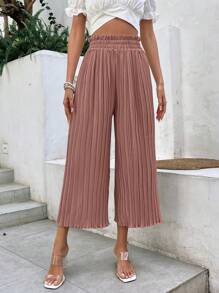 SHEIN Frenchy 紙袋腰褶皺闊腿褲 - 珊瑚粉 - 查看 5