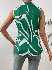 SHEIN Privé 圖案印花西裝領馬甲西裝外套 - 綠色 - 查看 2