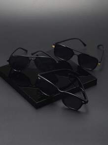3pairs Men Aviator & Square Frame Fashionable Fashion Glasses Beach Accessories For Outdoor Casual Shades Accessories Beach Accessories Glasses Shades For Summer Beach Vacation,Outdoor,Travel - Black - View 2
