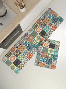 1入組花朵圖案現代滌綸防滑地墊 - 彩色 - 查看 4