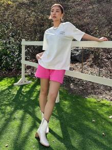 DAZY 口號圖形下垂肩t恤 - 白色 - 查看 5