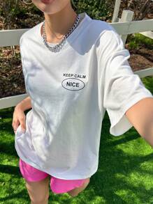 DAZY 口號圖形下垂肩t恤 - 白色 - 查看 6