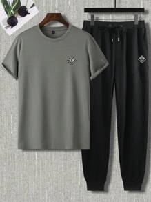 Manfinity Homme 男士字母圖案T恤和腰部抽繩衛褲 - 彩色 - 查看 3
