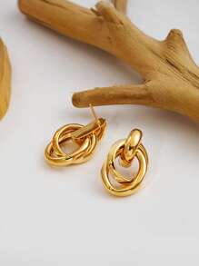 1pair Fashionable Zinc Alloy Circle Drop Earrings For Women For Daily Decoration