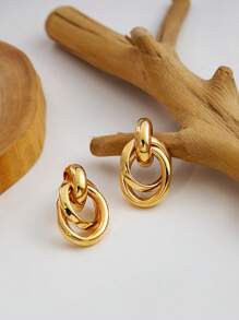 1pair Fashionable Zinc Alloy Circle Drop Earrings For Women For Daily Decoration