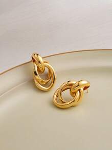 1pair Fashionable Zinc Alloy Circle Drop Earrings For Women For Daily Decoration