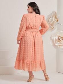 Modelyn Vestido de lunares de manga farol bajo con fruncido - Rosa coral - Ver 2