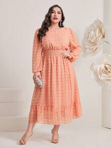 Modelyn Vestido de lunares de manga farol bajo con fruncido - Rosa coral - Ver 3