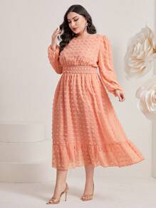 Modelyn Vestido de lunares de manga farol bajo con fruncido - Rosa coral - Ver 4