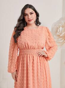 Modelyn Vestido de lunares de manga farol bajo con fruncido - Rosa coral - Ver 5