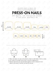 24 cái Vuông Ngắn 3D Rhinestone Trang Trí Móng Chân Giả & 1 cái Dũa Móng Tay & 1 tấm Băng - Nhiều màu - Xem 6
