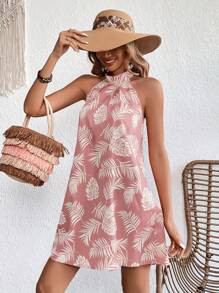 SHEIN VCAY 熱帶圖案繞頸連衣裙