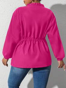 Celure áo khoác kích thước lớn Dây kéo viền lá sen màu trơn Giải trí - Màu Hồng Tươi - Xem 2