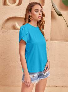 SHEIN Clasi 素色花瓣袖T恤 - 薄荷藍 - 查看 5