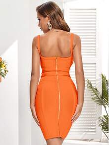 Đầm Dây kéo Thắt lưng màu trơn Thanh lịch - trái cam - Xem 2