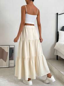 SHEIN EZwear Solid Layered Hem Skirt