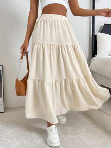 SHEIN EZwear Solid Layered Hem Skirt
