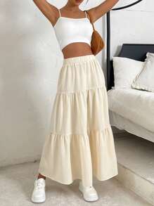SHEIN EZwear Solid Layered Hem Skirt