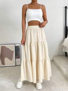 SHEIN EZwear Solid Layered Hem Skirt