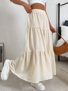 SHEIN EZwear Solid Layered Hem Skirt