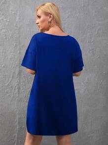 SHEIN LUNE Bộ thời trang Plus Size Chia màu trơn Giải trí - Xanh đậm - Xem 2