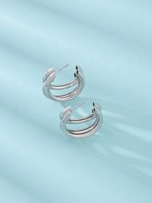 Minimalist Hoop Earrings - Silver - View 3