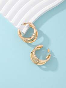 Minimalist Layered Cuff Hoop Earrings - Yellow Gold - View 2