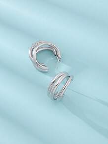 Minimalist Hoop Earrings - Silver - View 4