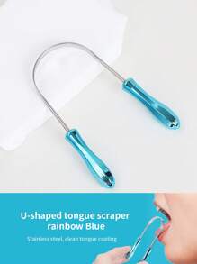 1 dụng cụ cạo lưỡi bằng thép không gỉ hình chữ U - Màu xanh bạc hà - Xem 1