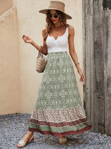 SHEIN VCAY Floral Print Ruffle Hem Skirt