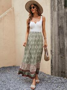 SHEIN VCAY Floral Print Ruffle Hem Skirt