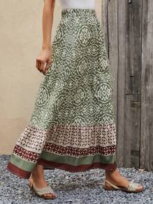SHEIN VCAY Floral Print Ruffle Hem Skirt