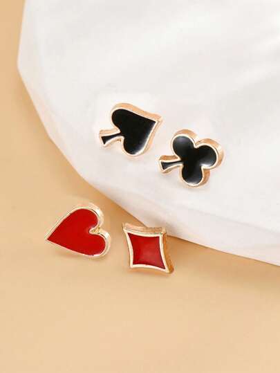 4入组/套心和撲克牌裝飾耳釘