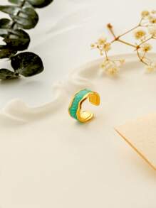1入組極簡風格不銹鋼開口戒指 - 綠色 - 查看 2