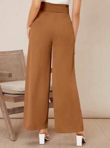 Firerie Pantalones de pierna ancha unicolor con cinturón - Marrón - Ver 2