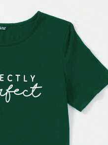 SHEIN Unity Đầm Lá thư Giải trí - Màu xanh lá cây đậm - Xem 3