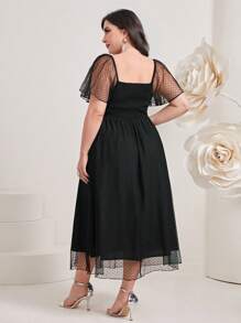 Modelyn 大碼網紗拼接蝴蝶袖連衣裙 - 黑色 - 查看 2