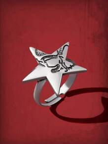 ROMWE Goth 1 Vintage Đơn Giản Hợp Kim Kẽm Họa Tiết Kim Loại Ngôi Sao Trang Trí Nhẫn Cho Nữ Trang Trí Hàng Ngày - Màu Bạc Cổ - Xem 5